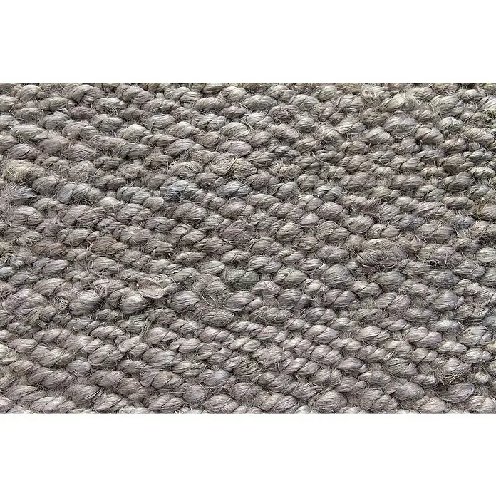 Alfombra de yute Córdoba - Gris, 230 x 160 cm, 100% yute - Primer plano de una alfombra de sisal resistente en un tono gris suave, destacando su textura y material natural.
