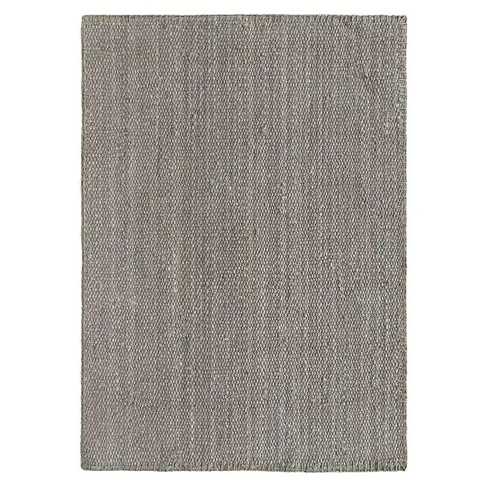 Alfombra de yute Córdoba - Gris, 170 x 120 cm, 100% yute - Primer plano de una alfombra tejida con una textura distintiva en tonos neutros, ideal para representaciones de materiales realistas.