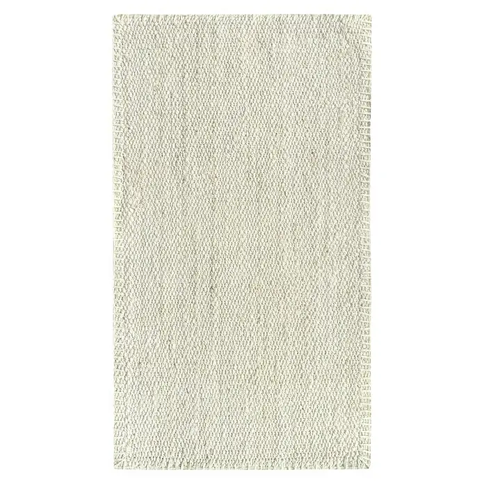 Alfombra de yute Córdoba - Blanco, 150 x 80 cm, 100% yute - Primer plano de una alfombra de tela beige tejida con una textura simple y bordes reforzados, ideal para agregar calidez a cualquier hogar.