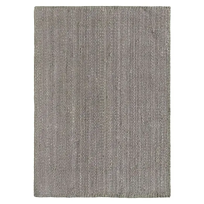 Alfombra de yute Córdoba - Gris, 230 x 160 cm, 100% yute - Primer plano de una alfombra tejida cuadrada con una textura clara y una paleta de colores neutros.