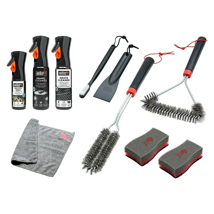 Weber Reinigungs-Set Emaille - 10 -tlg. - Weber Grillreinigungsset mit Sprays, Bürsten, Schaber, Schwämmen und einem Tuch zur Reinigung und Pflege Ihres Grills.
