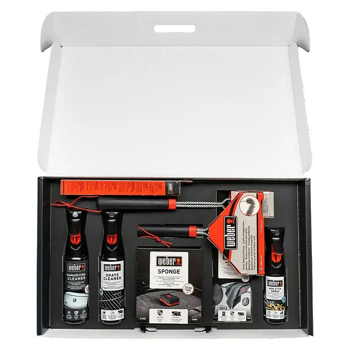 Weber Set para la limpieza para barbacoas de acero inoxidable - 10 pzs., Acero inoxidable - Kit de limpieza para parrilla Weber con limpiador, cepillo y esponja para un cuidado y limpieza óptimos.