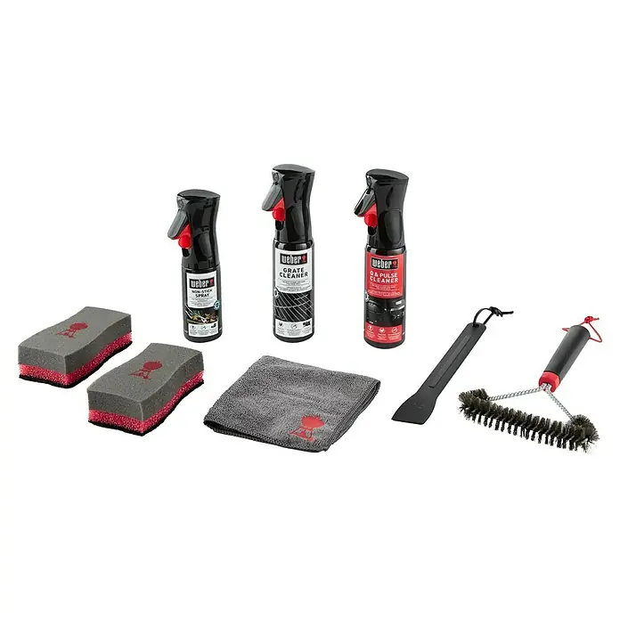 Weber Reinigungs-Set Q & Pulse - 8 -tlg. - Weber Grillreinigungsset mit Sprays, Schwämmen, Tuch, Schaber und Bürste zur optimalen Pflege und Sauberkeit Ihres Grills.