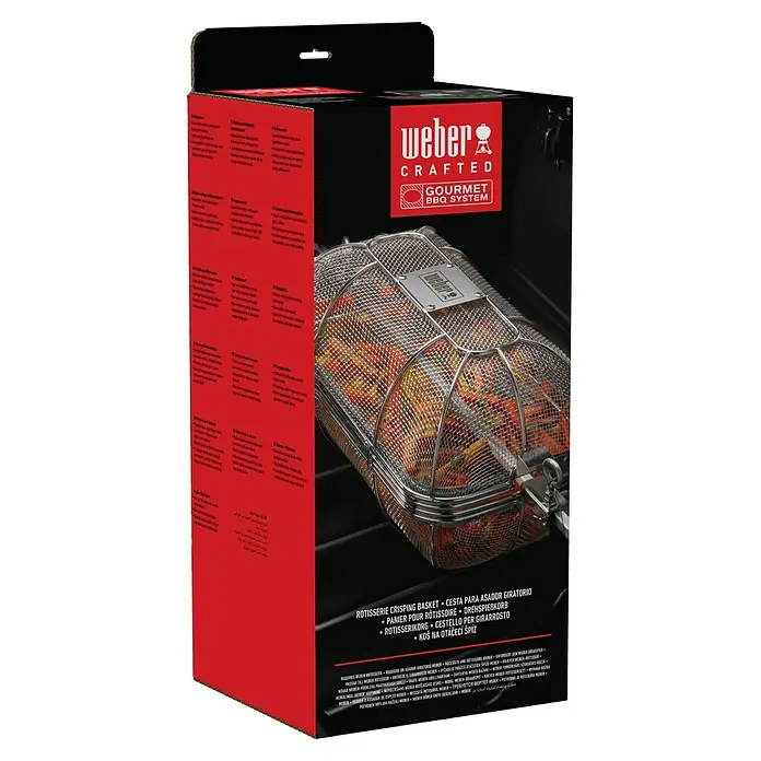 Weber Crafted Drehspießkorb - Edelstahl - Das Bild zeigt eine Weber Crafted Rotisserie Crisping Basket, ein Gourmet BBQ System Zubehör für knusprige Ergebnisse beim Grillen.