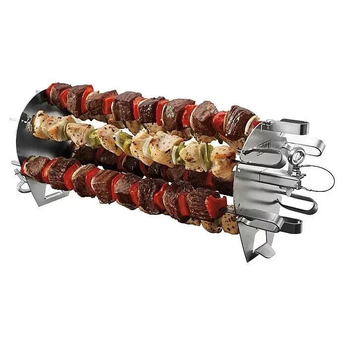 Weber Crafted Grillspieß Set - Länge: 43,68 cm, 6 -tlg. - Edelstahl-Rotisserie-Spießset mit drei Kebabs aus Fleisch, Paprika und Zwiebeln.