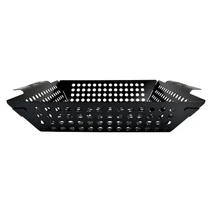 Jim Beam Gemüsekorb - Metall, L x B: 30,5 x 38,5 cm - Schwarzer, perforierter Metall-Grillkorb.