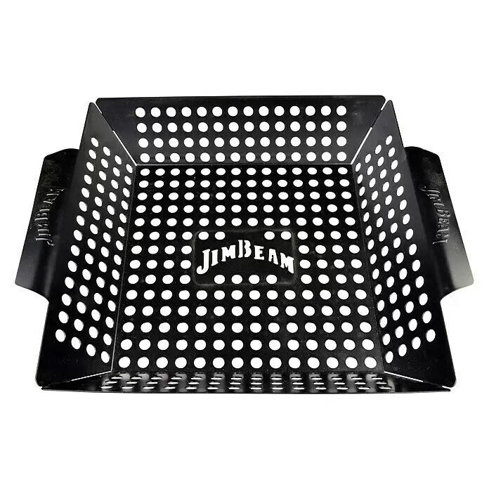 Jim Beam Gemüsekorb - Metall, L x B: 30,5 x 38,5 cm - Schwarzer Metall Jim Beam Grillkorb mit perforiertem Boden und Seiten.