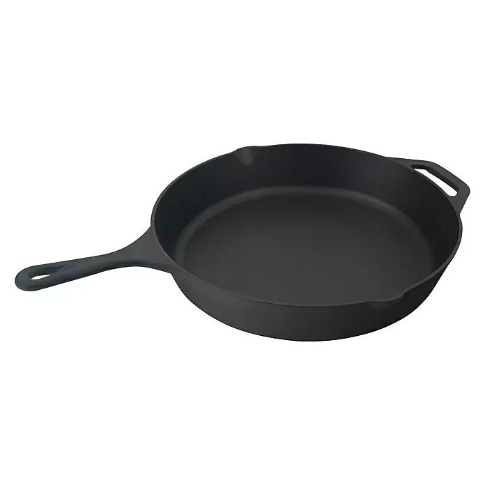 Jim Beam Grillpfanne - Durchmesser: 26 cm - Schwarze Gusseisenpfanne mit langem Griff und Hilfsgriff zum Kochen.
