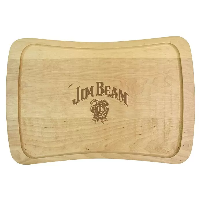 Jim Beam Grillplatte mit Holzuntersetzer - Holz, 2 -tlg. - Helles Holz-Schneidebrett mit vertiefter Kante und eingraviertem Jim Beam Logo.