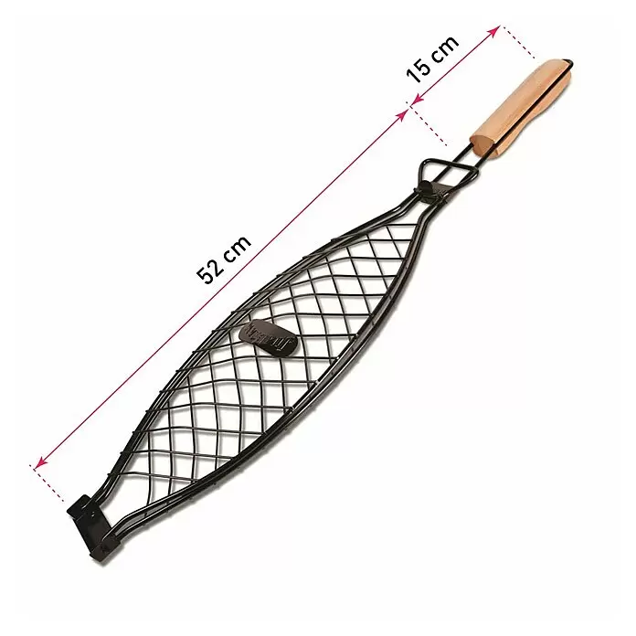 Jim Beam Fisch- & Gemüsehalter - Länge: 67 cm, 2 Stk. - Dunkler Metall-Fischgrillkorb mit Holzgriff, 52 cm lang, zum Grillen von Fisch.