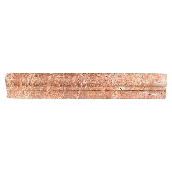 Fliesenbordüre Travertin PO 4534830,5 x 4,8 cm, Rosso, Matt - Nahaufnahme einer rosa Travertinbordüre, ideal zur stilvollen Akzentuierung von Wohnräumen mit Naturstein.