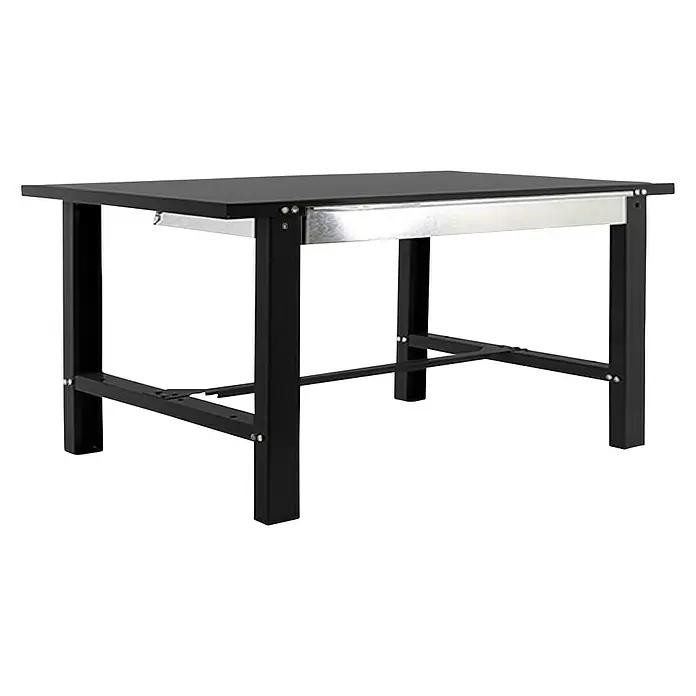 Simonrack Simonwork Banco de trabajo BT6L Box Metal - L x An: 73 x 180 cm, Altura de trabajo: 83 cm, Carga soportada: 635 kg, Antracita - Imagen de un banco de trabajo negro con un cajón plateado debajo de la mesa.