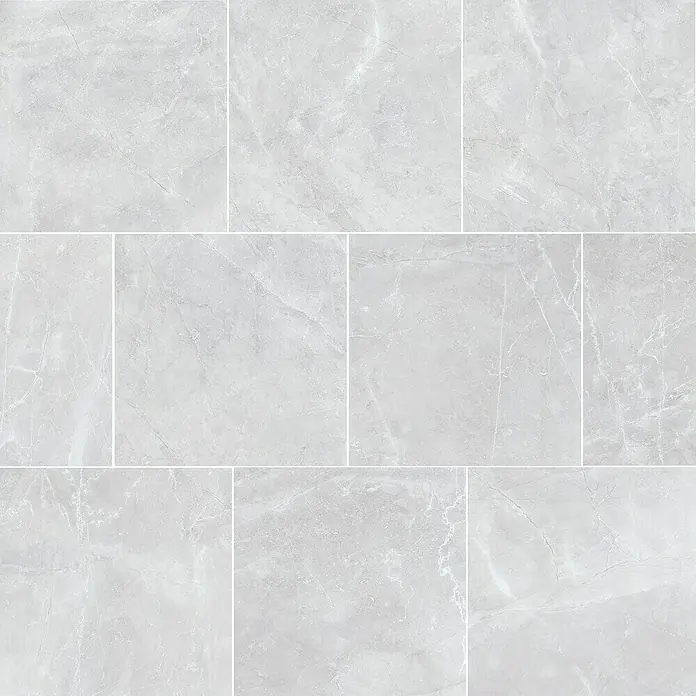 Feinsteinzeugfliese Bayona Silver - 60 x 60 cm, Grau, Glänzend - Helle, graue Marmorfliesen mit subtilen Mustern, ideal für moderne Innenräume, die eine elegante, natürliche Optik wünschen.