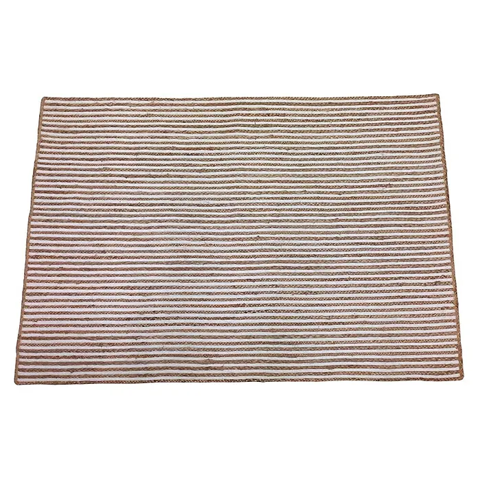 Alfombra textil plana Yute Moorea - Natural/crudo, 170 x 120 cm - Alfombra cuadrada con rayas marrones y blancas. Está hecha a mano con material de yute natural, ofreciendo un aspecto rústico.