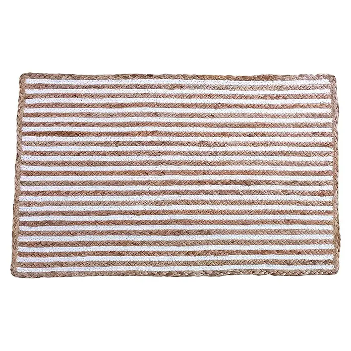 Alfombra textil plana Yute Moorea - Natural/crudo, 110 x 60 cm - Alfombra rectangular con rayas marrones y blancas, bordes trenzados y una textura natural para un ambiente acogedor.