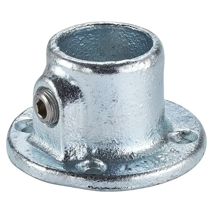 Mottez Rohrverbinder M067V42 - Durchmesser: 42 mm, Feuerverzinkt - Nahaufnahme einer Rohrschelle aus verzinktem Stahl, die zur Befestigung von Rohren an Oberflächen dient. Ideal für robuste Konstruktionen.
