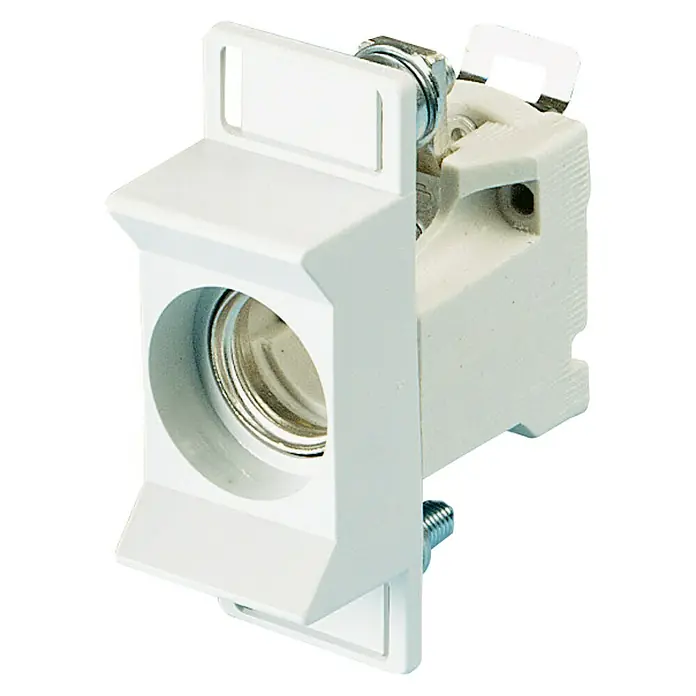 Neozed-Sockel - 400 V, Polanzahl: 1 Stk., E18, D02 - Nahaufnahme einer weißen Sicherungshalterung, die für elektrische Schaltkreise konzipiert ist und eine zuverlässige Verbindung gewährleistet.