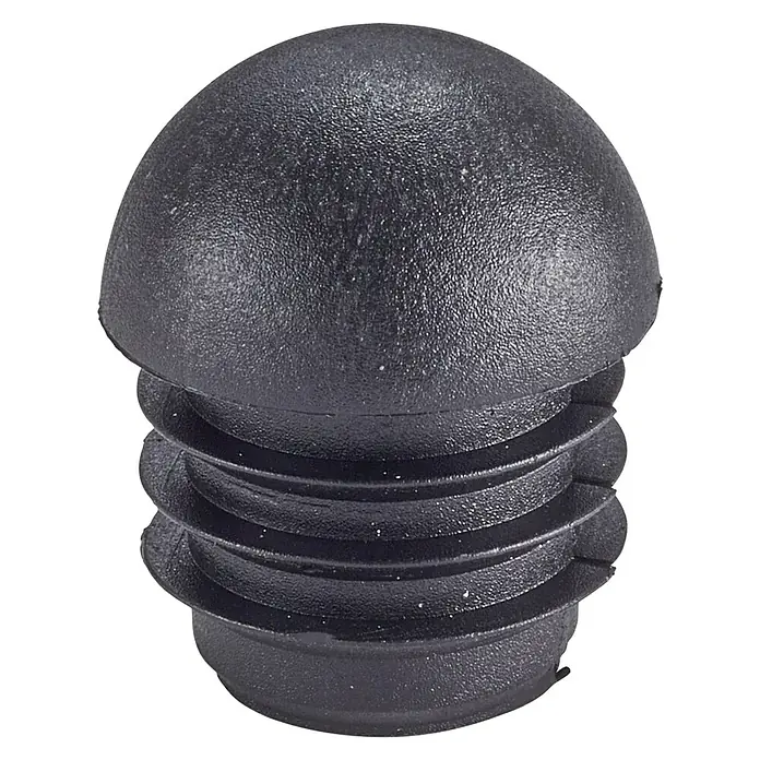 Mottez Rohrstopfen M073V27 - Durchmesser: 27 mm, Schwarz, Kunststoff - Nahaufnahme einer schwarzen Rohrkappe mit Lamellenstruktur, ideal zum Schutz von Rohrenden und für einen sauberen Abschluss.