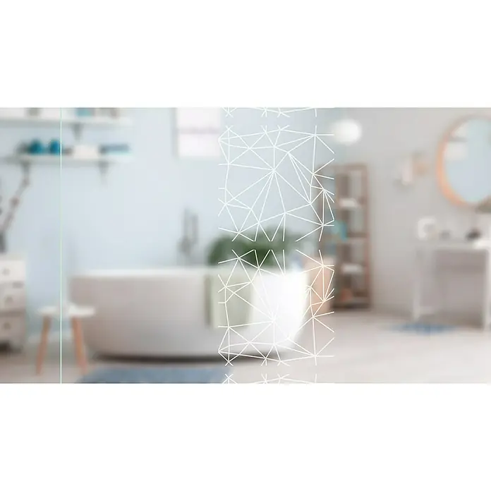 Diamond Doors Glasschiebetür 504 - 935 x 2.058 mm, Einscheibensicherheitsglas (ESG), Klarglas - Abstraktes geometrisches Muster auf einer Badezimmerscheibe, das einen stilvollen und modernen Akzent setzt und gleichzeitig Privatsphäre bietet.