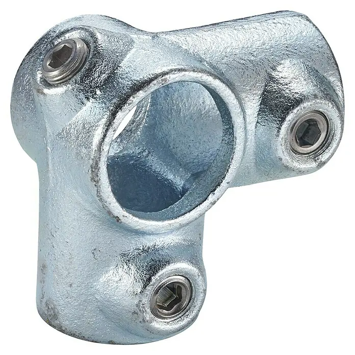 Mottez Rohrverbinder M069V42 - Durchmesser: 42 mm, Feuerverzinkt - Eine verzinkte Rohrverbinder T-Stück, ideal für robuste Konstruktionen und sichere Verbindungen. Einfache Montage mit Innensechskantschrauben.