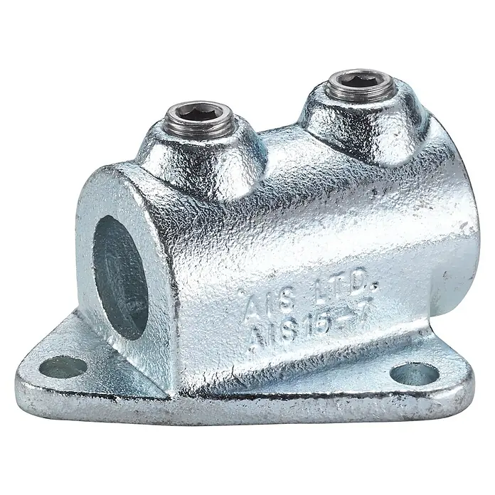Mottez Rohrverbinder M070V42 - Durchmesser: 42 mm, Feuerverzinkt - Nahaufnahme eines verzinkten AIS LTD. AIS16-7 Kabelverbinders mit Schrauben auf schwarzem Hintergrund.