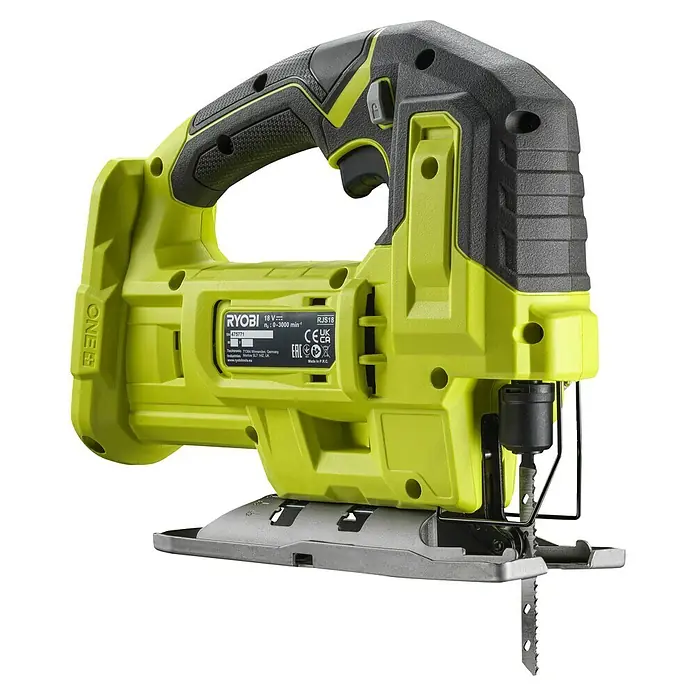 Ryobi ONE+ Akku-Pendelhubstichsäge RJS18-0 - 18 V, Ohne Akku - Ryobi Akku-Stichsäge RJS18 mit grünen und grauen Akzenten, ideal für präzise Schnitte in verschiedenen Materialien.