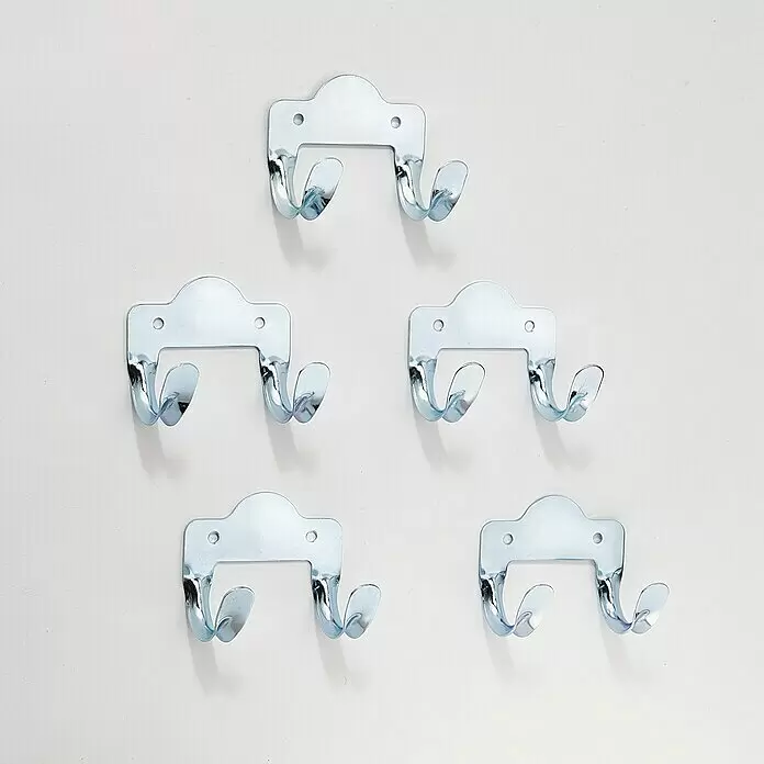 Mottez Gerätehalter M080S5 - L x B x H: 75 x 48 x 60 mm, Traglast: 20 kg, 5 Stk. - Fünf glänzende, verchromte Doppel-Metallhaken zur Aufbewahrung oder Organisation.