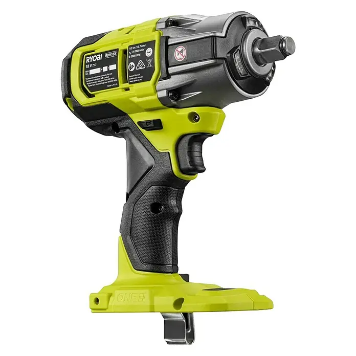 Ryobi ONE+HP Akku-Schlagschrauber RIW18X-0 Performance - 18 V, Ohne Akku, Leerlaufdrehzahl: 0 U/min - 2.800 U/min - Nahaufnahme eines Ryobi RIW18X Akku-Schlagschraubers in Gelb und Schwarz, ideal für Schraubarbeiten.