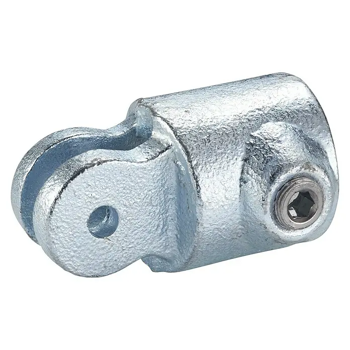 Mottez Rohrverbinder M072V42 - Durchmesser: 42 mm, Feuerverzinkt - Ein verzinkter, schwenkbarer Rohrverbinder aus Metall, der zur Verbindung von Rohren in einem bestimmten Winkel dient.