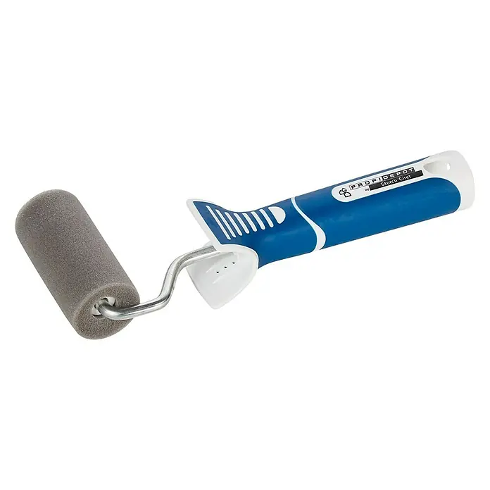 Profi Depot by Storch-Ciret Lackierroller 2K Konkav - Breite Walze: 7 cm, Bügelstärke: 6 mm, Bügellänge: 19 cm - ProfilDepot Lackierroller mit blau-weißem Griff und grauem Schaumstoffroller für präzises Lackieren. Ideal für Ecken und Kanten.