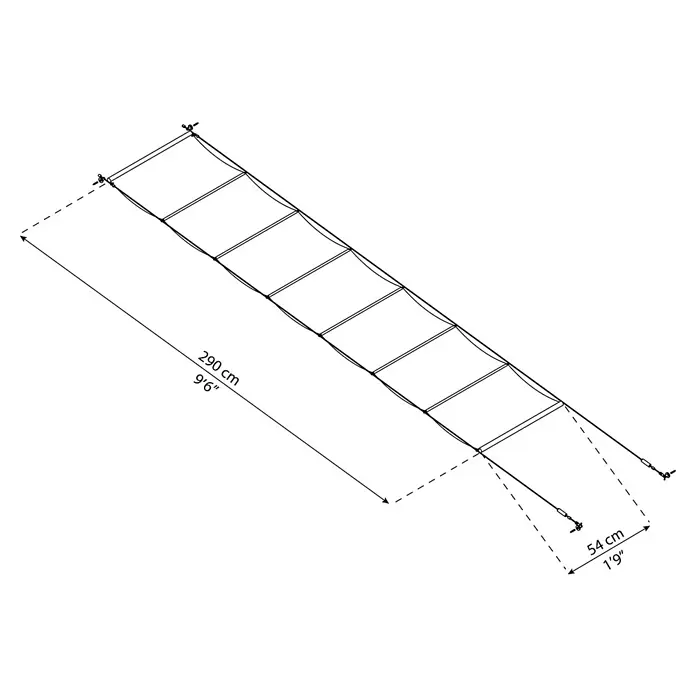 Palram – Canopia Techo de repuesto para pérgola - 325 x 64,5 cm, Específico para: Pérgola 300 x 300, Blanco, 5 ud. - Ilustración de una escalera de red para escalar con dimensiones de 290 cm de largo y 54 cm de ancho.
