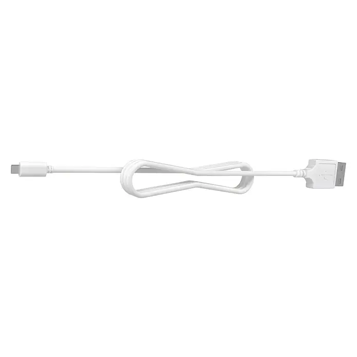 USB-Kabel MotionBlinds - Weiß, Länge: 3 m - Weißes USB-Kabel mit einem Micro-USB-Anschluss an einem Ende und einem Standard-USB-Anschluss am anderen, in einer Schleife gelegt.