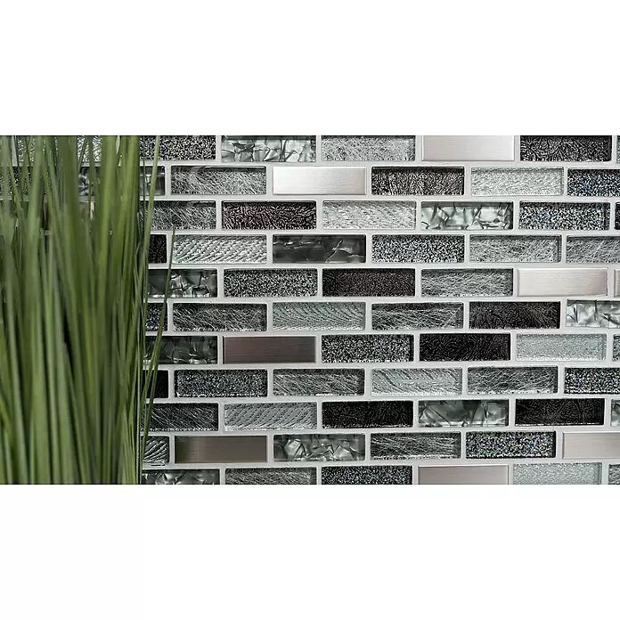 Mosaikfliese Verbund Crystal Mix XCM IL017 - 29,8 x 30,4 cm, Grau/Schwarz, Glänzend - Detailaufnahme