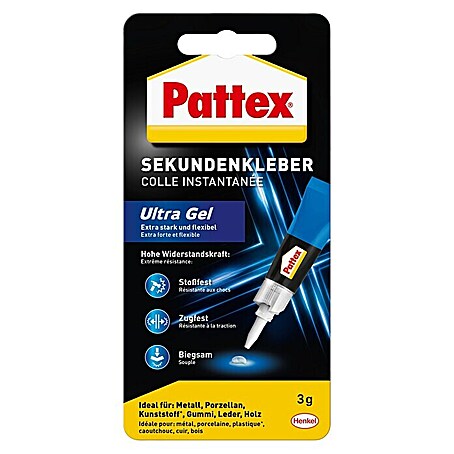Pattex Sekundenkleber Ultra Gel (3 g, Tube, Gelartig)