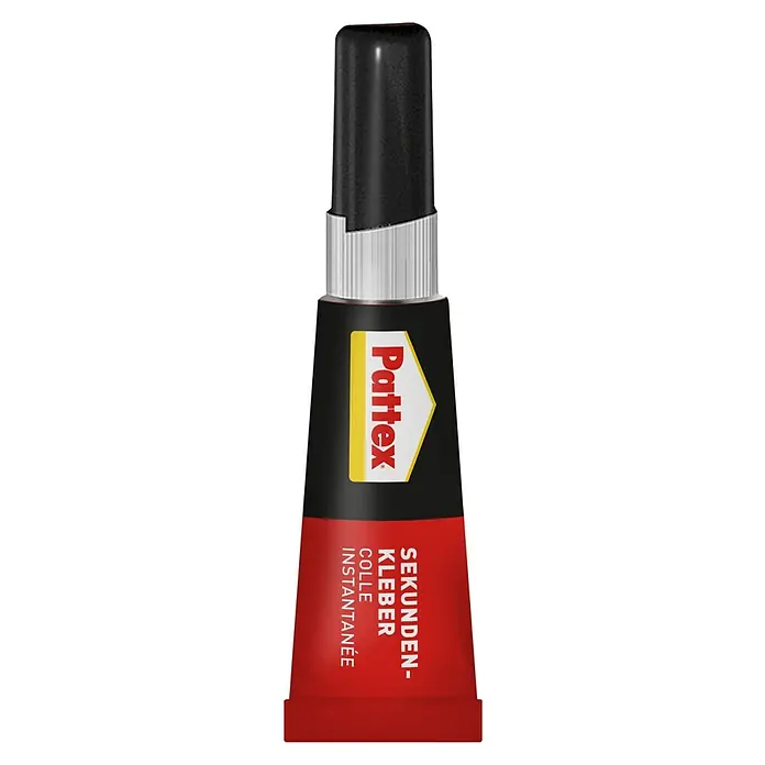 Pattex Sekundenkleber Flüssig - 3 g, Flüssig, Tube, 1 Stk. - Abbildung einer Pattex Sekundenkleber-Tube in Rot und Schwarz, ideal für schnelle und starke Verklebungen im Haushalt und bei Reparaturen.
