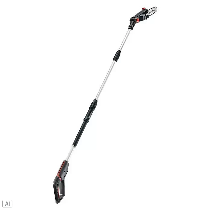 AL-KO Bosch Home & Garden Compatible Akku-Hochentaster CSA 1820 - 18 V, Ohne Akku, Länge Stiel: 237 cm - Teleskop-Hochentaster mit silbernem Schaft, schwarzem und rotem Sägekopf und schwarzem Griff.