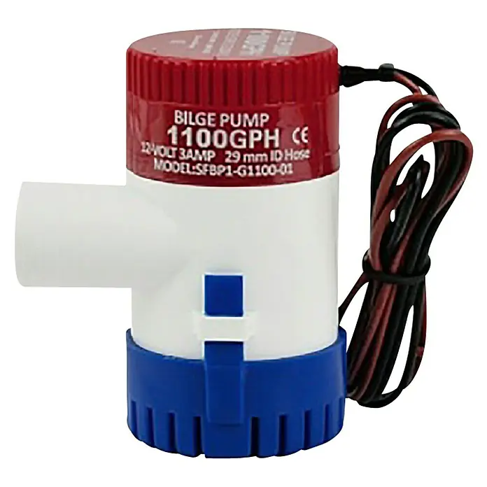 Bomba de aguas limpias CW12 - Capacidad de bombeo máx.: 4.200 l/h - Una bomba de achique con la etiqueta "1100 GPH", diseñada para aplicaciones marinas para remover agua y mantener los botes secos.