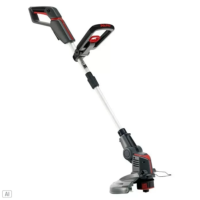 AL-KO Bosch Home & Garden Compatible Akku-Rasentrimmer GT 1825 - 18 V, 2,5 Ah, Li-Ionen, Ohne Akku, Schnittbreite Faden: 25 cm - Akku-Rasentrimmer mit grauen, schwarzen und roten Details an einem weißen Schaft.