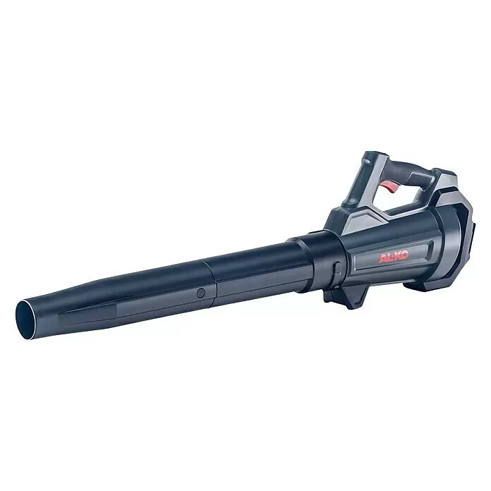 AL-KO Bosch Home & Garden Compatible Akku-Laubbläser LB 1860 - 18 V, Ohne Akku, Blasgeschwindigkeit: 450 km/h, Blasleistung: 162 m³/min - Dunkelgrauer Akku-Laubbläser mit langem schwarzem Rohr und rotem Abzug. Marke AL-KO.