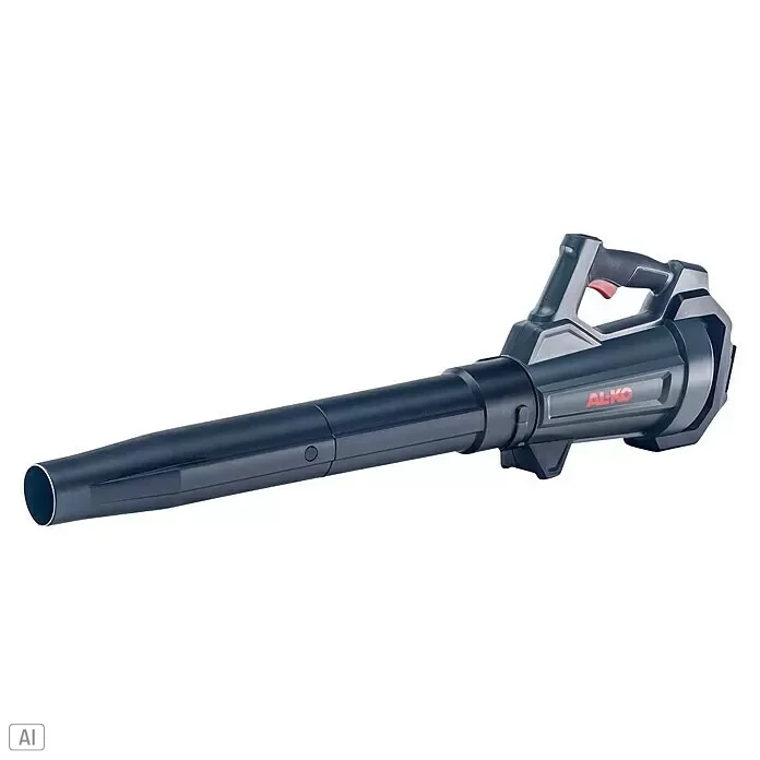 AL-KO Bosch Home & Garden Compatible Akku-Laubbläser LB 1860 - 18 V, Ohne Akku, Blasgeschwindigkeit: 450 km/h, Blasleistung: 162 m³/min - Dunkelgrauer Akku-Laubbläser mit langem schwarzem Rohr und rotem Abzug. Marke AL-KO.