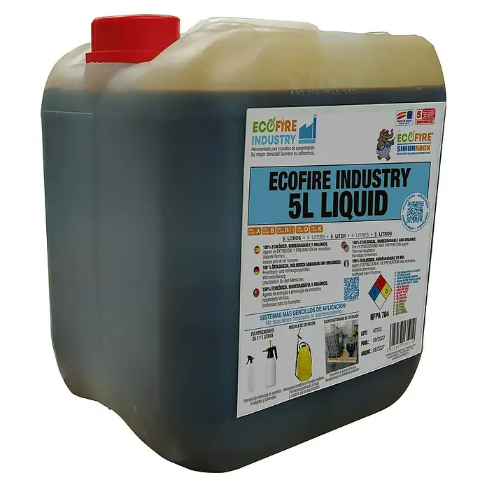 Simonrack Ecofire Extintor de incendios Industry - 5 l - ECOFIRE Industry 5L Liquid: Un agente extintor ecológico, biodegradable y orgánico, ideal para incendios concentrados.