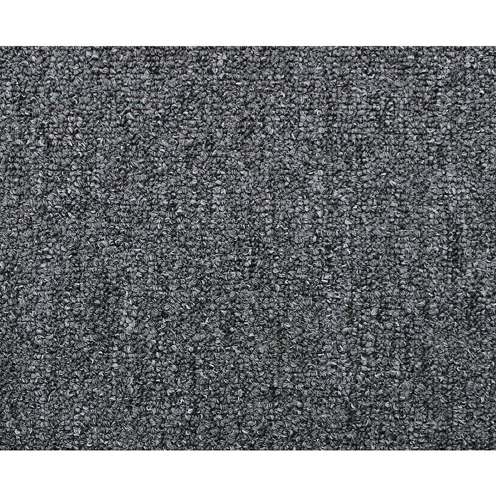 Teppichboden Meterware Nelio - Breite: 500 cm, Schlinge, 100 % Polypropylen, Anthrazit - Detailaufnahme eines Teppichs mit dichter, grauer Textur, ideal für Bodenbeläge.