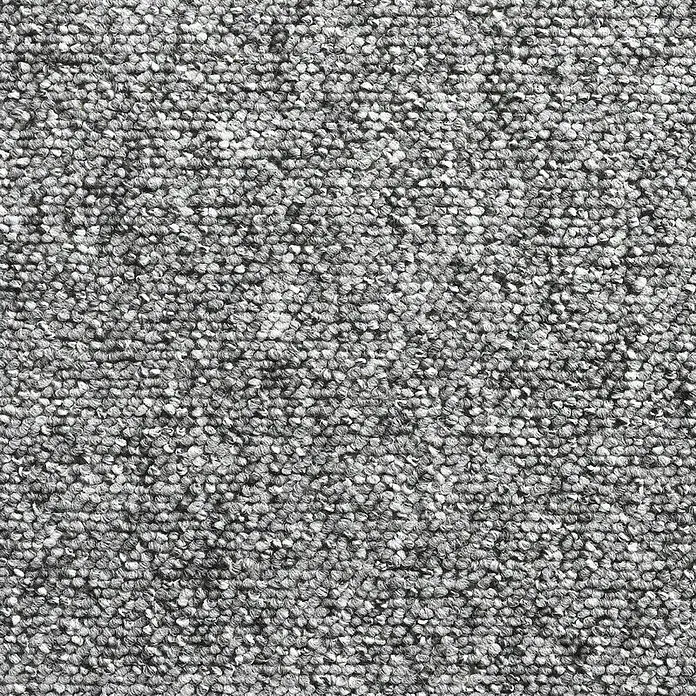 Teppichboden Meterware Liam - Breite: 400 cm, Schlinge, 100 % Polypropylen, Grau - Detailaufnahme eines Teppichs mit dichter, schlingenartiger Textur in verschiedenen Grautönen, ideal für Wohnräume.