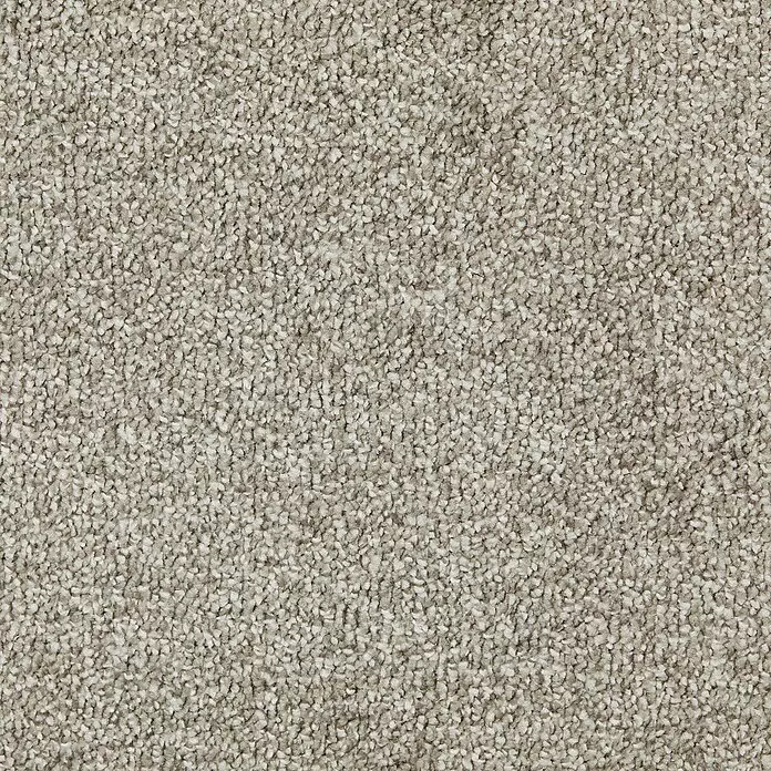 Teppichboden Meterware Mia - Breite: 400 cm, Saxony, 100 % Polypropylen, Silber - Nahaufnahme einer neutralfarbenen, melierten Teppichstruktur.