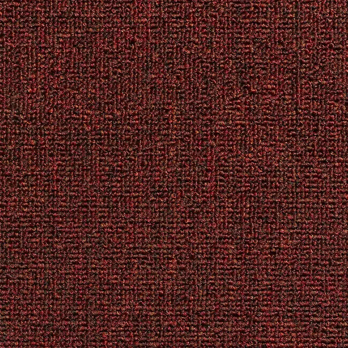 Teppichboden Meterware Nelio - Breite: 400 cm, Schlinge, 100 % Polypropylen, Rot - Nahaufnahme eines robusten, dunkelroten Teppichs mit einer dichten, strukturierten Oberfläche, ideal für stark frequentierte Bereiche.
