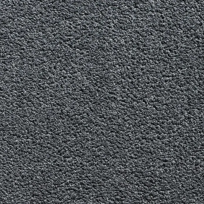 Teppichboden Meterware Xenia - Breite: 400 cm, Velours, 100 % Polyester, Dunkelgrau - Nahaufnahme einer robusten, grauen Fußmatte, die sich ideal für stark frequentierte Bereiche eignet, um Schmutz effektiv zu entfernen.