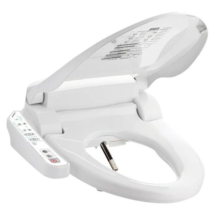 Dusch-WC-Sitz BH 60 - Kunststoff, Weiß, Mit Absenkautomatik - Nahaufnahme eines intelligenten Bidet-Toilettensitzes, der moderne Hygiene und Komfort vereint. Er verfügt über eine benutzerfreundliche Bedienoberfläche.
