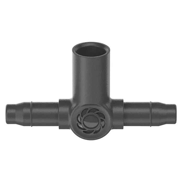 Gardena Micro-Drip Pieza T - ³⁄₁₆'', 10 ud. - Pieza en T negra con un centro decorativo, apta para aplicaciones de fontanería. Su forma facilita la conexión de tubos.