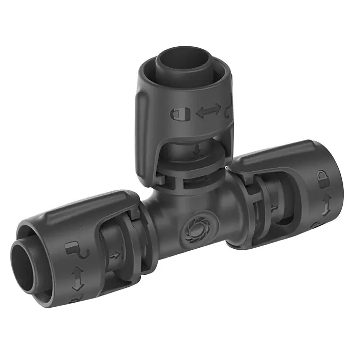 Gardena Micro-Drip Pieza T - 1/2" x 13 mm, 5 ud. - Conector en T negro para tubos con acoplamiento rápido y función de bloqueo de seguridad para una fácil instalación.
