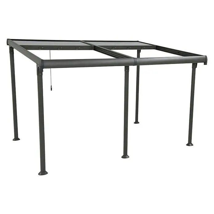 Sunfun Pérgola adosada Sera - An x Pr: 400 x 300 cm, Antracita, Aluminio - Imagen de un moderno mirador independiente con patas robustas y techo protector. Perfecto para jardines o patios.